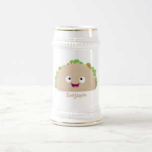 かわいい幸せな笑顔タコアニメイラストレーション ビールジョッキ