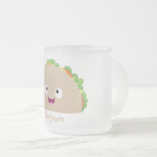 かわいい幸せな笑顔タコアニメイラストレーション フロストグラスマグカップ (正面右)