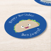 かわいい幸せな笑顔タコアニメイラストレーション ラウンドペーパーコースター (アングル)