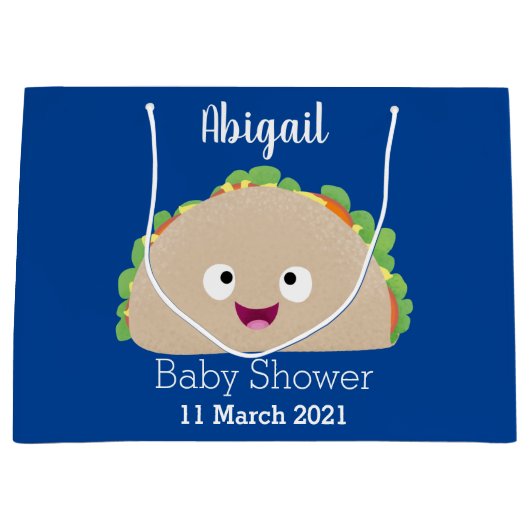 かわいい幸せな笑顔タコアニメイラストレーション ラージペーパーバッグ (正面)