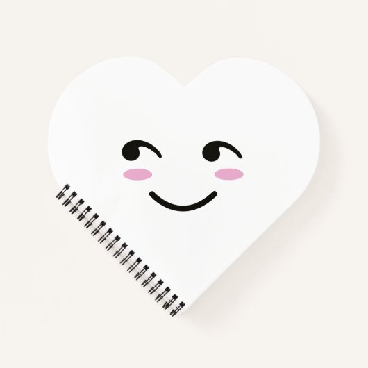 かわいい幸せな笑顔顔白い漫画ハート ノートブック (正面)
