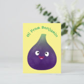 かわいい幸せな紫のイチジクの果物の漫画 ポストカード (スタンド正面)