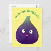 かわいい幸せな紫のイチジクの果物の漫画 ポストカード (正面/裏面)