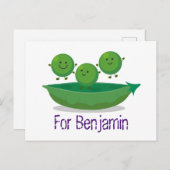 かわいい幸せな緑のエンドウ豆とポッドの漫画イラスト ポストカード (正面/裏面)