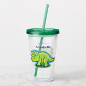 かわいい幸せな緑のトリケラトプス恐竜の漫画 アクリルタンブラー (裏面)