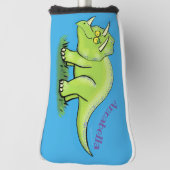 かわいい幸せな緑のトリケラトプス恐竜の漫画 ゴルフヘッドカバー (回転90)