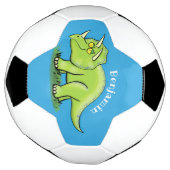 かわいい幸せな緑のトリケラトプス恐竜の漫画 サッカーボール (回転)