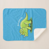 かわいい幸せな緑のトリケラトプス恐竜の漫画 シェルパブランケット (正面(横))