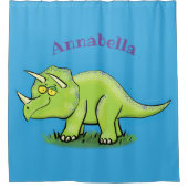 かわいい幸せな緑のトリケラトプス恐竜の漫画 シャワーカーテン (正面)