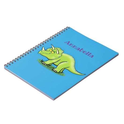 かわいい幸せな緑のトリケラトプス恐竜の漫画 ノートブック (左側)
