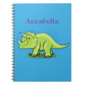 かわいい幸せな緑のトリケラトプス恐竜の漫画 ノートブック (正面)