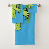 かわいい幸せな緑のトリケラトプス恐竜の漫画 バスタオルセット (インサイチュ)