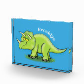 かわいい幸せな緑のトリケラトプス恐竜の漫画 フォトブロック (右)