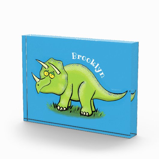 かわいい幸せな緑のトリケラトプス恐竜の漫画 フォトブロック (右)