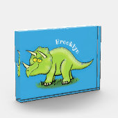 かわいい幸せな緑のトリケラトプス恐竜の漫画 フォトブロック (左)