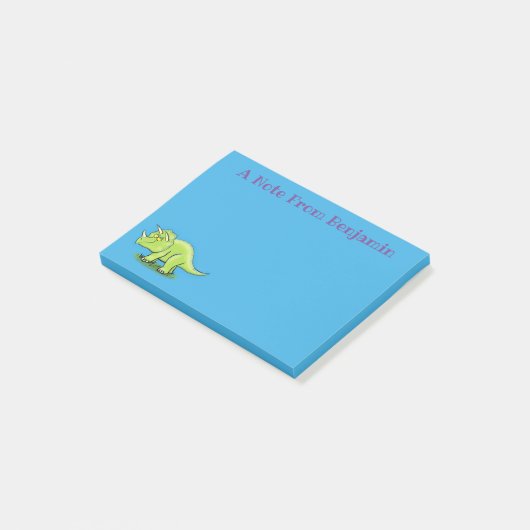 かわいい幸せな緑のトリケラトプス恐竜の漫画 ポストイット (アングル)