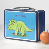かわいい幸せな緑のトリケラトプス恐竜の漫画 メタルランチボックス (インサイチュ)