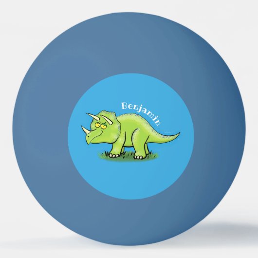 かわいい幸せな緑のトリケラトプス恐竜の漫画 卓球ボール (正面)