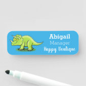 かわいい幸せな緑のトリケラトプス恐竜の漫画 名札 (インサイチュ)