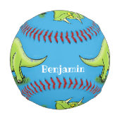 かわいい幸せな緑のトリケラトプス恐竜の漫画 野球ボール (正面)