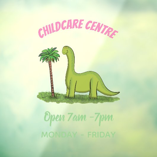 かわいい幸せな緑のブロントサウルス恐竜の漫画 ウィンドウサイン (シート3)