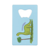 かわいい幸せな緑のブロントサウルス恐竜の漫画 クレジットカード栓抜き (正面)