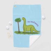 かわいい幸せな緑のブロントサウルス恐竜の漫画 ゴルフタオル (インサイチュ)
