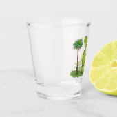 かわいい幸せな緑のブロントサウルス恐竜の漫画 ショットグラス (左)