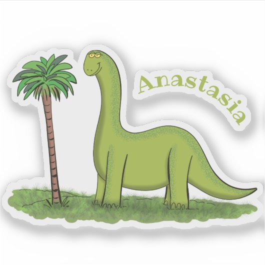 かわいい幸せな緑のブロントサウルス恐竜の漫画 シール (正面)