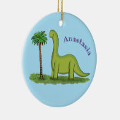 かわいい幸せな緑のブロントサウルス恐竜の漫画 セラミックオーナメント (右)