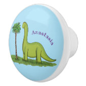 かわいい幸せな緑のブロントサウルス恐竜の漫画 セラミックノブ (右)