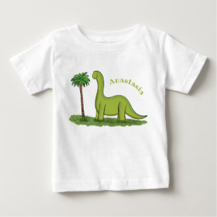 かわいい幸せな緑のブロントサウルス恐竜の漫画 ベビーTシャツ