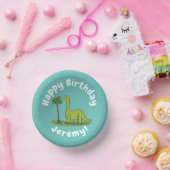 かわいい幸せな緑のブロントサウルス恐竜の漫画 ペーパーボウル (パーティー)