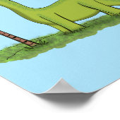 かわいい幸せな緑のブロントサウルス恐竜の漫画 ポスター (角)