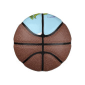 かわいい幸せな緑のブロントサウルス恐竜の漫画 ミニバスケットボール (右)