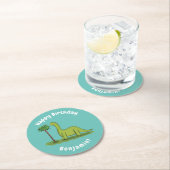 かわいい幸せな緑のブロントサウルス恐竜の漫画 ラウンドペーパーコースター (インサイチュ)