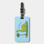かわいい幸せな緑のブロントサウルス恐竜の漫画 ラゲッジタグ (正面縦)