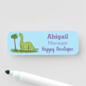 かわいい幸せな緑のブロントサウルス恐竜の漫画 名札 (インサイチュ)