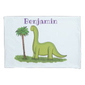 かわいい幸せな緑のブロントサウルス恐竜の漫画 枕カバー (正面)