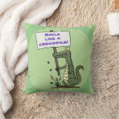 かわいい幸せな緑のワニと看板漫画 クッション (ブランケット)