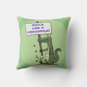 かわいい幸せな緑のワニと看板漫画 クッション (裏面)