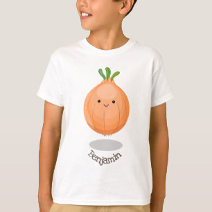 かわいい幸せな茶色の玉ねぎの緑の漫画イラスト Tシャツ