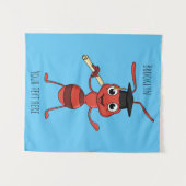 かわいい幸せな赤いアリの漫画 タペストリー (正面(横))