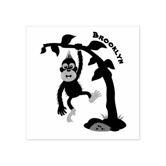 かわいい幸せな赤ちゃんオランウータンのイラスト ラバースタンプ (インプリント)