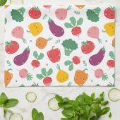 かわいい幸せな野菜 キッチンタオル (折り畳み)