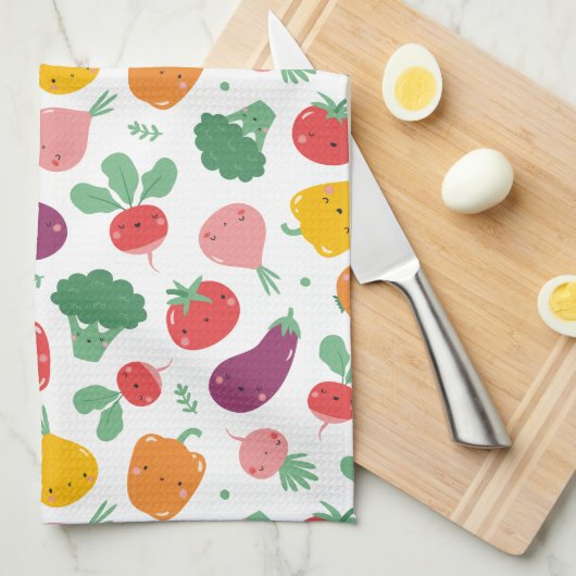 かわいい幸せな野菜 キッチンタオル (四つ折り)