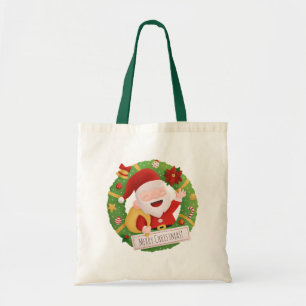 かわいい幸せな陽気なサンタクロース クリスマスのリース トートバッグ