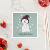 かわいい幸せな雪だるまの冬青いクリスマス スタンダードカクテルナプキン (インサイチュ)