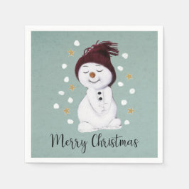 かわいい幸せな雪だるまの冬青いクリスマス スタンダードカクテルナプキン