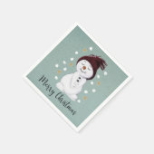 かわいい幸せな雪だるまの冬青いクリスマス スタンダードカクテルナプキン (角)